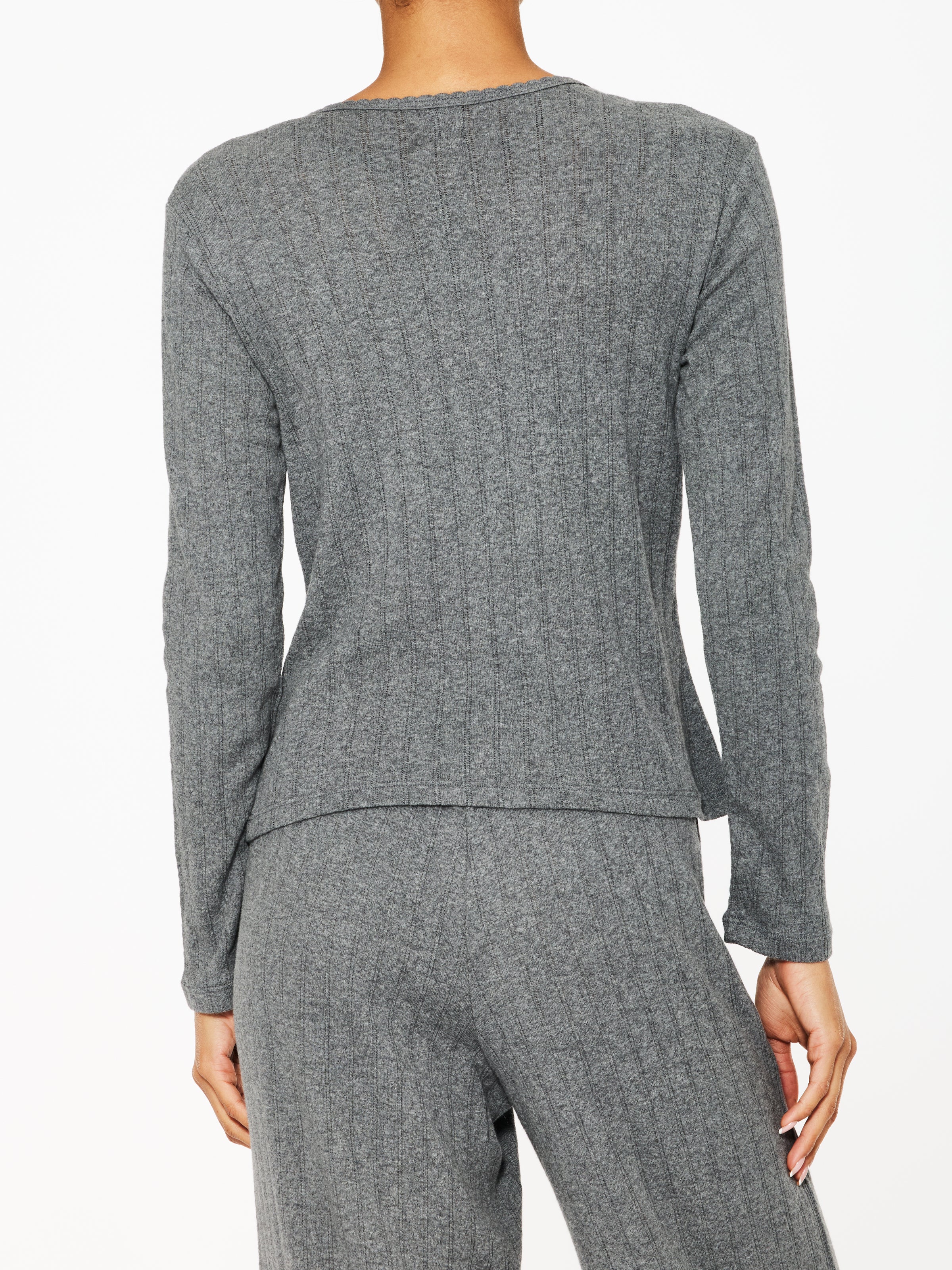 Leset Pointelle Long Sleeve Henley