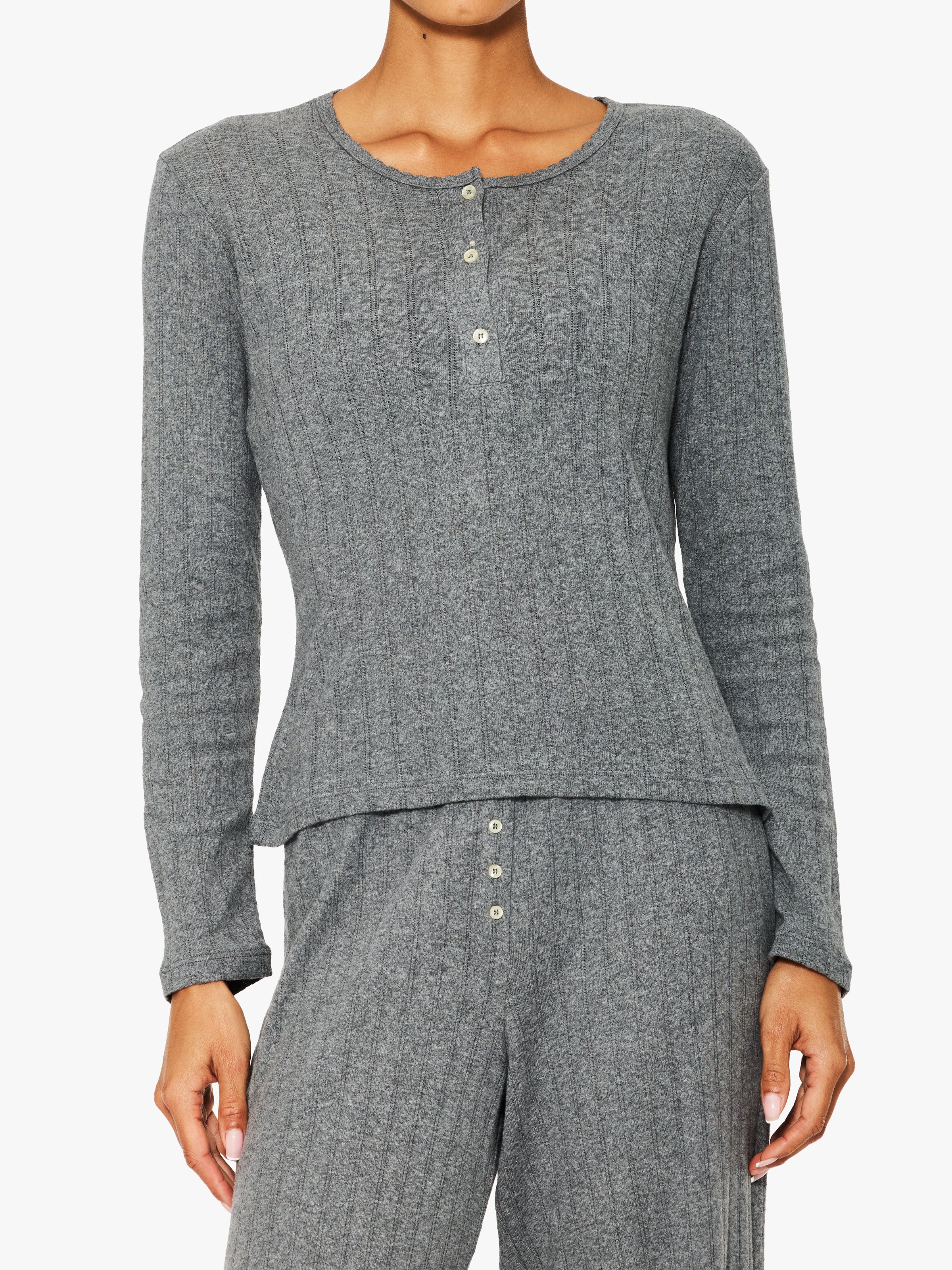 Leset Pointelle Long Sleeve Henley