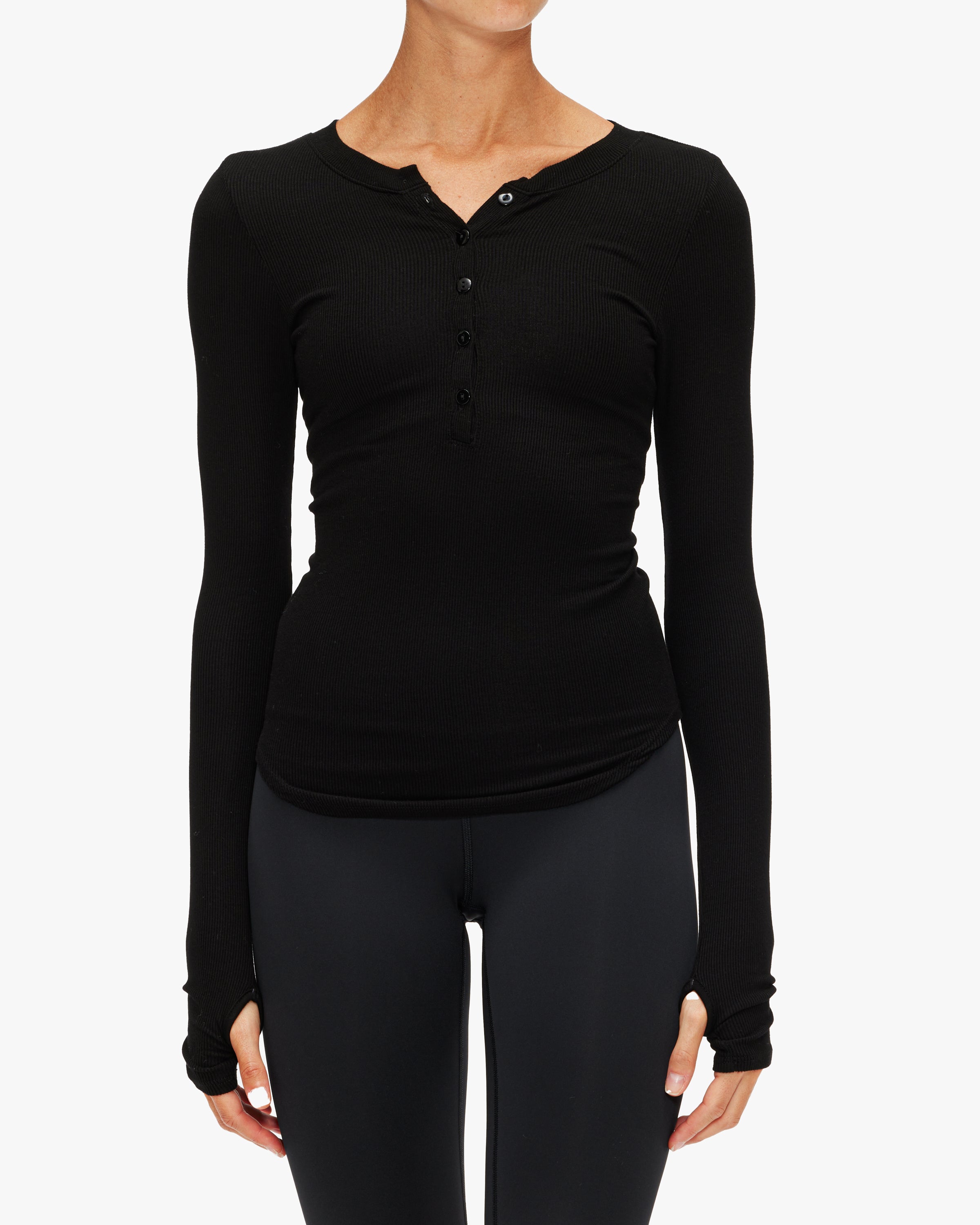 Enza Costa Rib Long Sleeve Baseball Henley