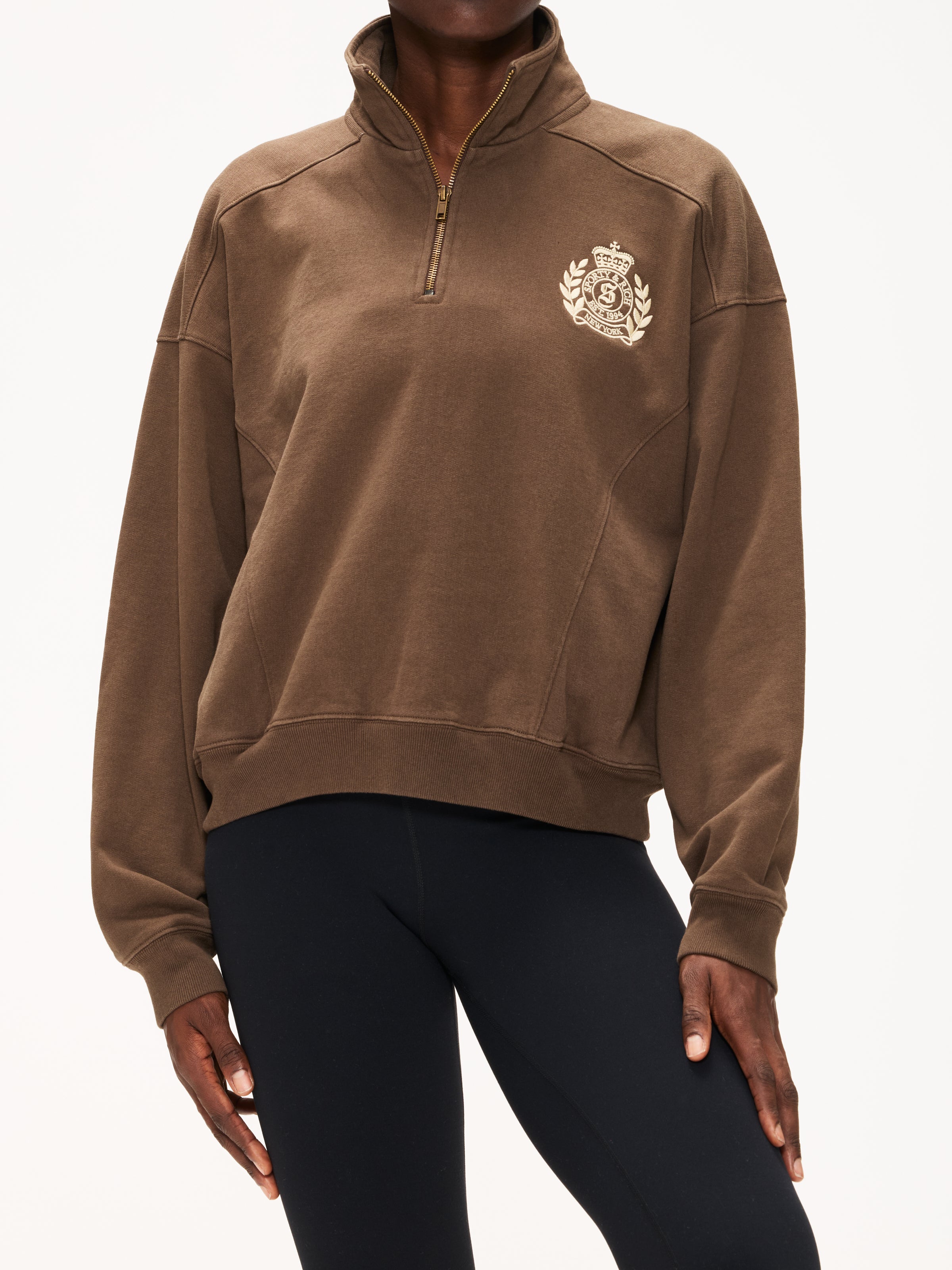 Sporty & Rich NY Crest Embroidered Quarter Zip