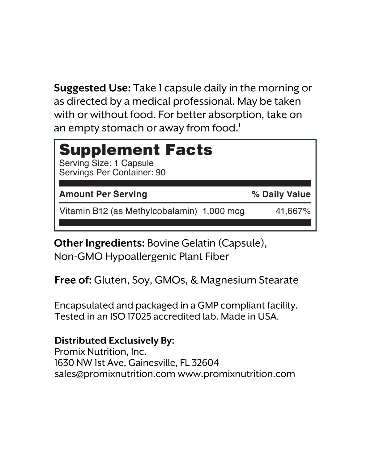 Promix Nutrition B12 (Methylcobalamin)