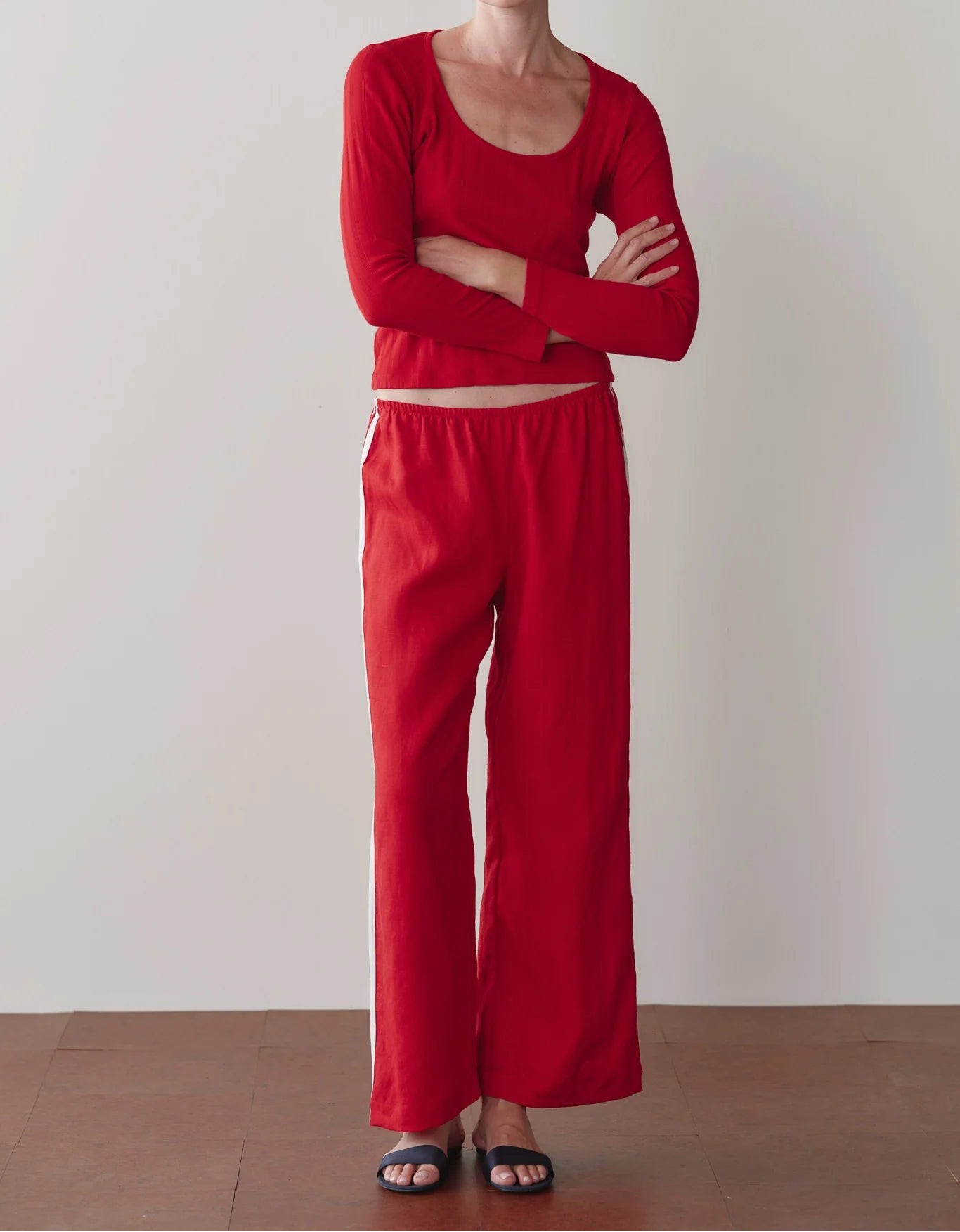 Donni The Linen Crop Racer Stripe Pant